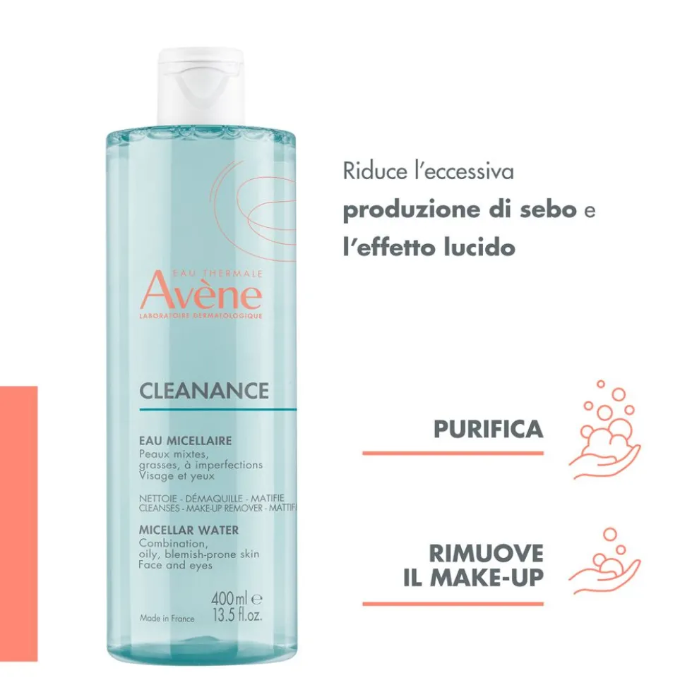Eau Thermale Avène Cleanance Acqua Micellare Detergente Opacizzante, Pelle mista grassa a tendenza acneica, 400ml