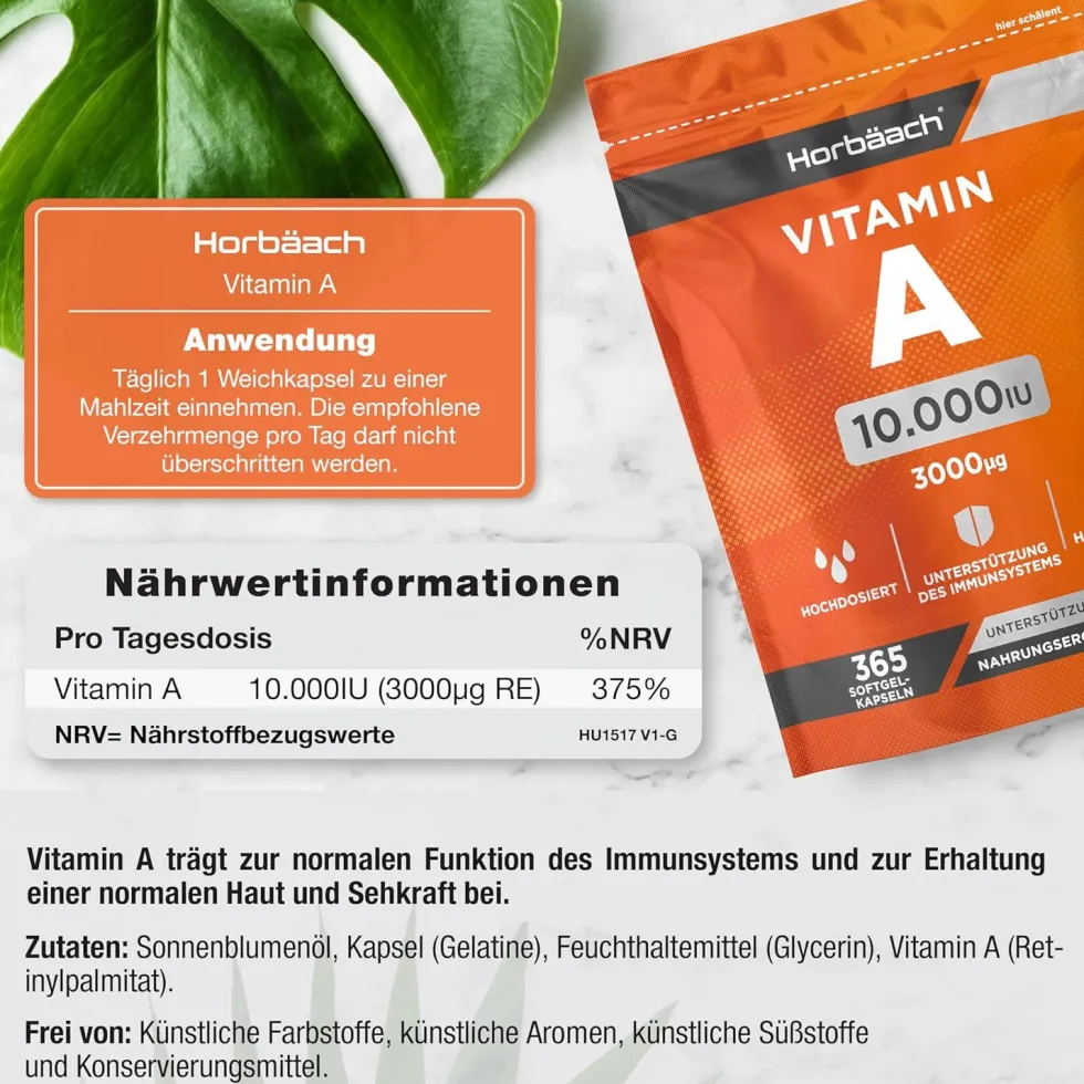 Horbaach Vitamina A ad alto dosaggio 10000 UI Capsule