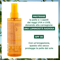 Klorane Olio Secco Solare SPF 30 con Tamanu BIO e Monoi 200ml - Protezione solare corpo e capelli
