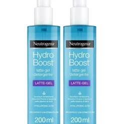 Neutrogena Hydro Boost Latte Gel Detergente Viso 200 ml, Detergente schiumogeno ad azione struccante