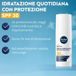 Nivea Men Sensitive Crema Viso Uomo Idratante Protezione Quotidiana SPF 30 50 ml per pelli sensibili