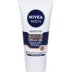 Nivea Men Sensitive Viso e Barba Cream Gel 50 ml, Crema viso uomo per un sollievo dalle irritazioni