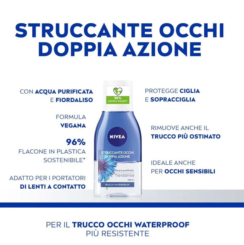 Nivea Struccante Occhi Doppia Azione 125 ml, Olio struccante bifasico per gli occhi + MICELLAIR ACQUA MICELLARE 5in1 PELLI SENSIBILI mini 100 ml GRATIS