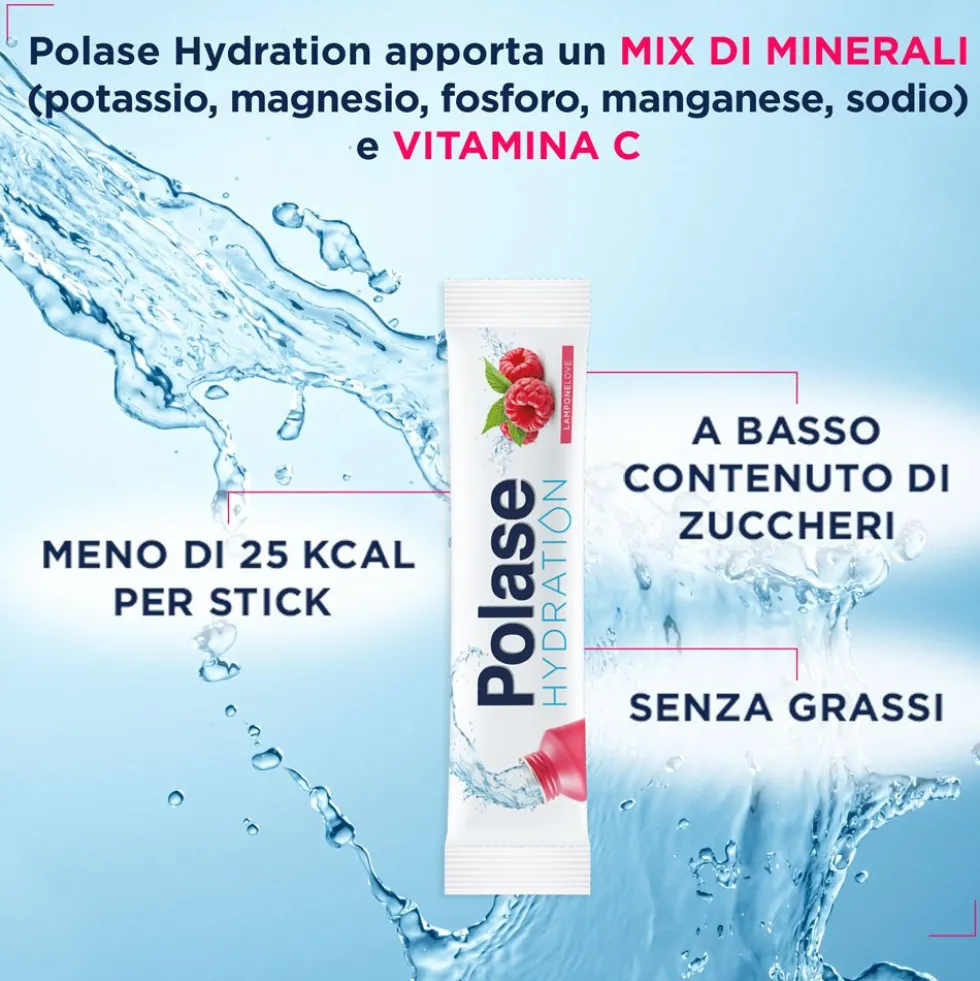 Polase Hydration Magnesio e Potassio Vitamina C Lampone, 12 bustine