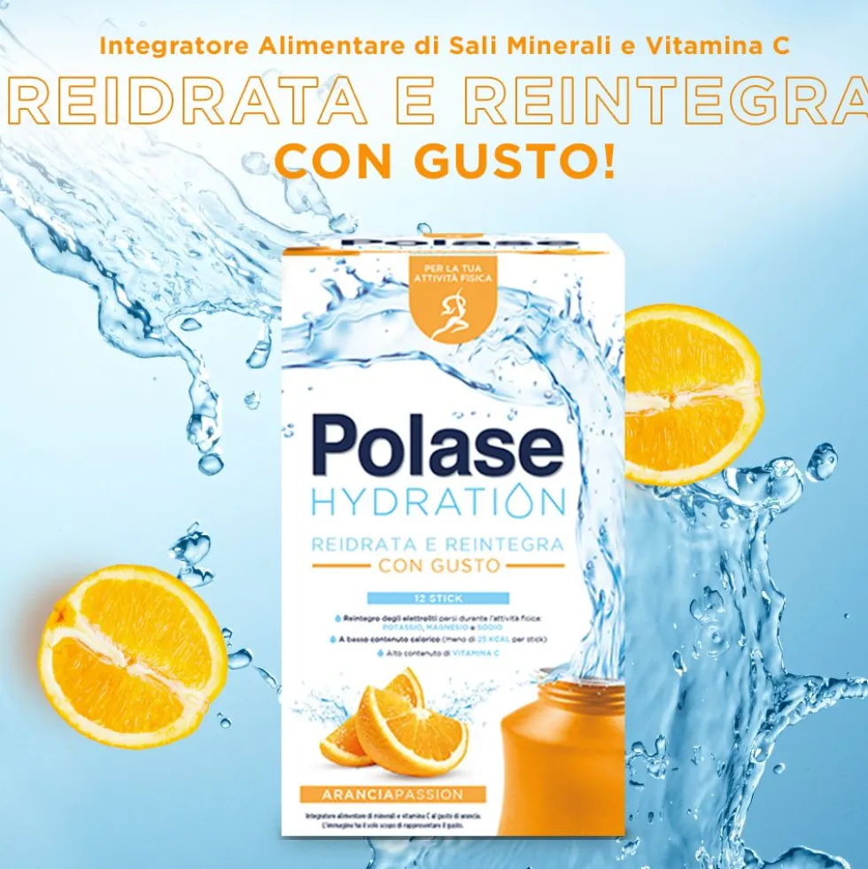 Polase Hydration Magnesio e Potassio Vitamina C Arancia, 12 bustine