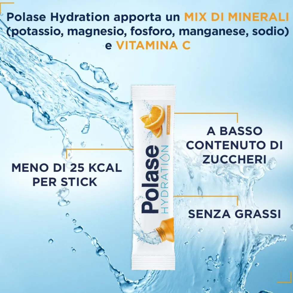 Polase Hydration Magnesio e Potassio Vitamina C Arancia, 12 bustine