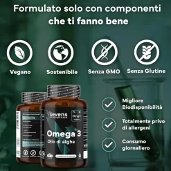 SEVENS NUTRITION Capsule Premium Omega 3 Vegano da Olio di Alghe