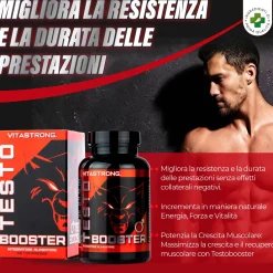 TESTOSTERONE | Vitastrong Testobooster Naturale con Ashwagandha KSM-66 750mg, Tribulus 95%, Zinco