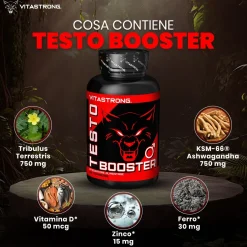 TESTOSTERONE | Vitastrong Testobooster 2x1 con Ashwagandha KSM-66 750mg, Tribulus 95%, Zinco