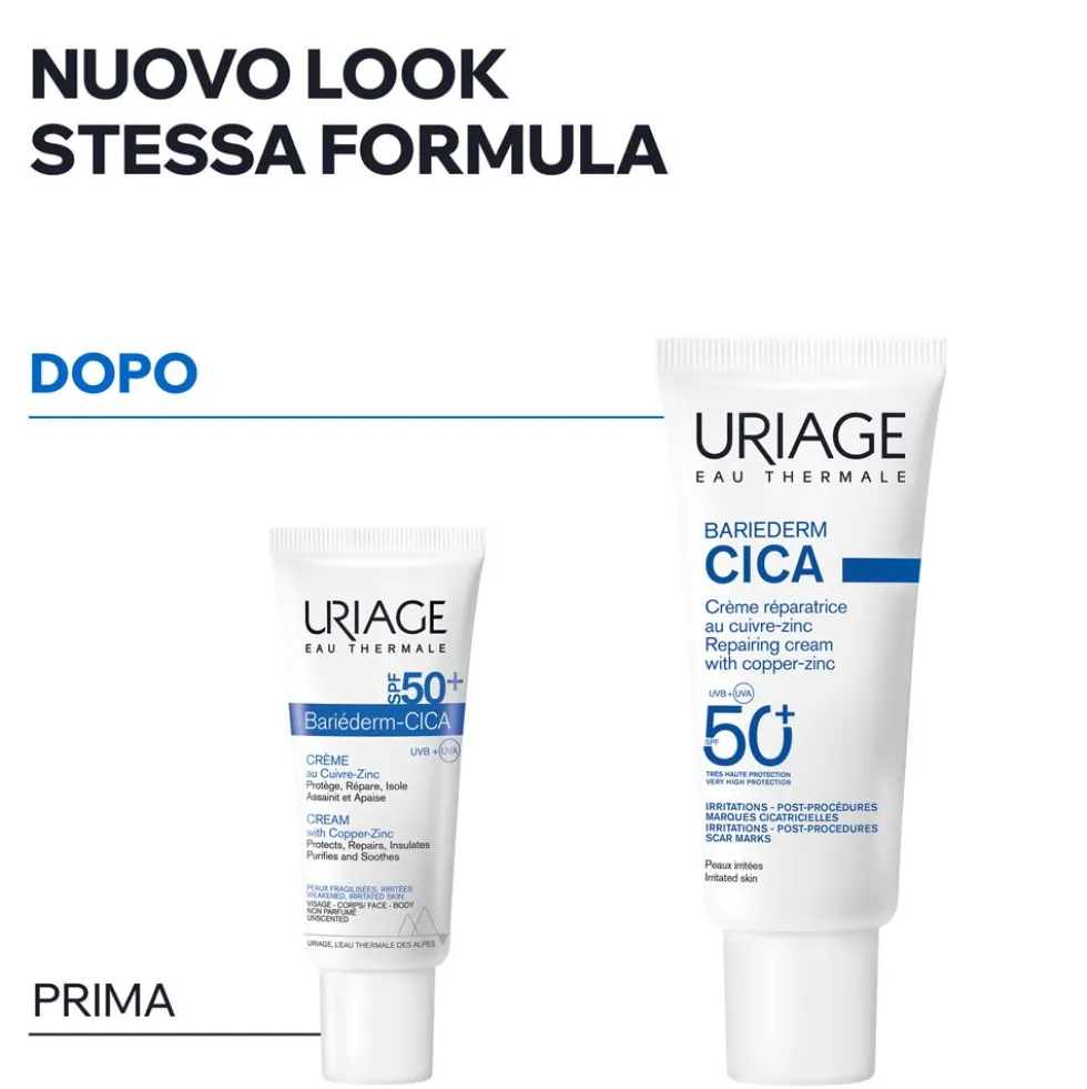 Uriage Bariéderm Cica+ Crema riparatrice con Rame- Zinco SPF50+ - pelle danneggiata, viso, corpo