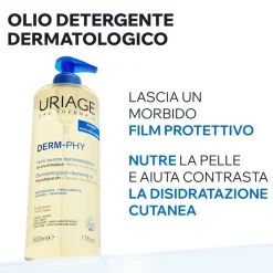 URIAGE DERM-PHY Olio Lavante Dermatologico bagno e doccia, pelle secca e sensibile
