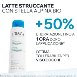 URIAGE Latte detergente e struccante, tutti tipi di pelle anche sensibile, viso, occhi, labbra