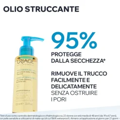 URIAGE Olio detergente struccante, pelle sensibile normale o secca, occhi, viso, labbra