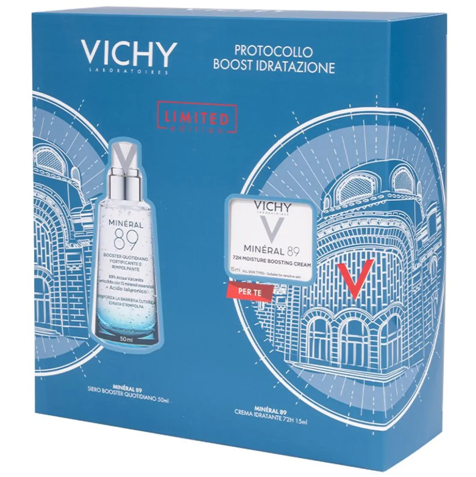 Vichy Cofanetto Regalo Boost Idratazione con Minéral 89 Booster Siero 50ml + Minéral 89 Crema 15ml