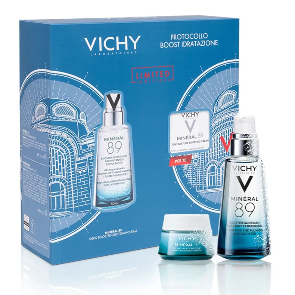 Vichy Cofanetto Regalo Boost Idratazione con Minéral 89 Booster Siero 50ml + Minéral 89 Crema 15ml