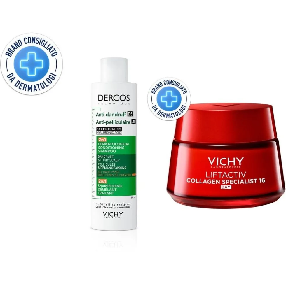 Vichy Liftactiv Collagen Specialist Crema Giorno Anti-età con Peptidi Pro-Collagene 50 ml + Vichy Dercos 2in1 Shampoo + Balsamo Anti-forfora DS? trattante dermatologico 200ml