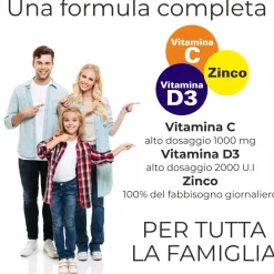 Vitamina C 1000mg + D3 + Zinco 60 Capsule | Immunitario Pelle Ossa e Energia