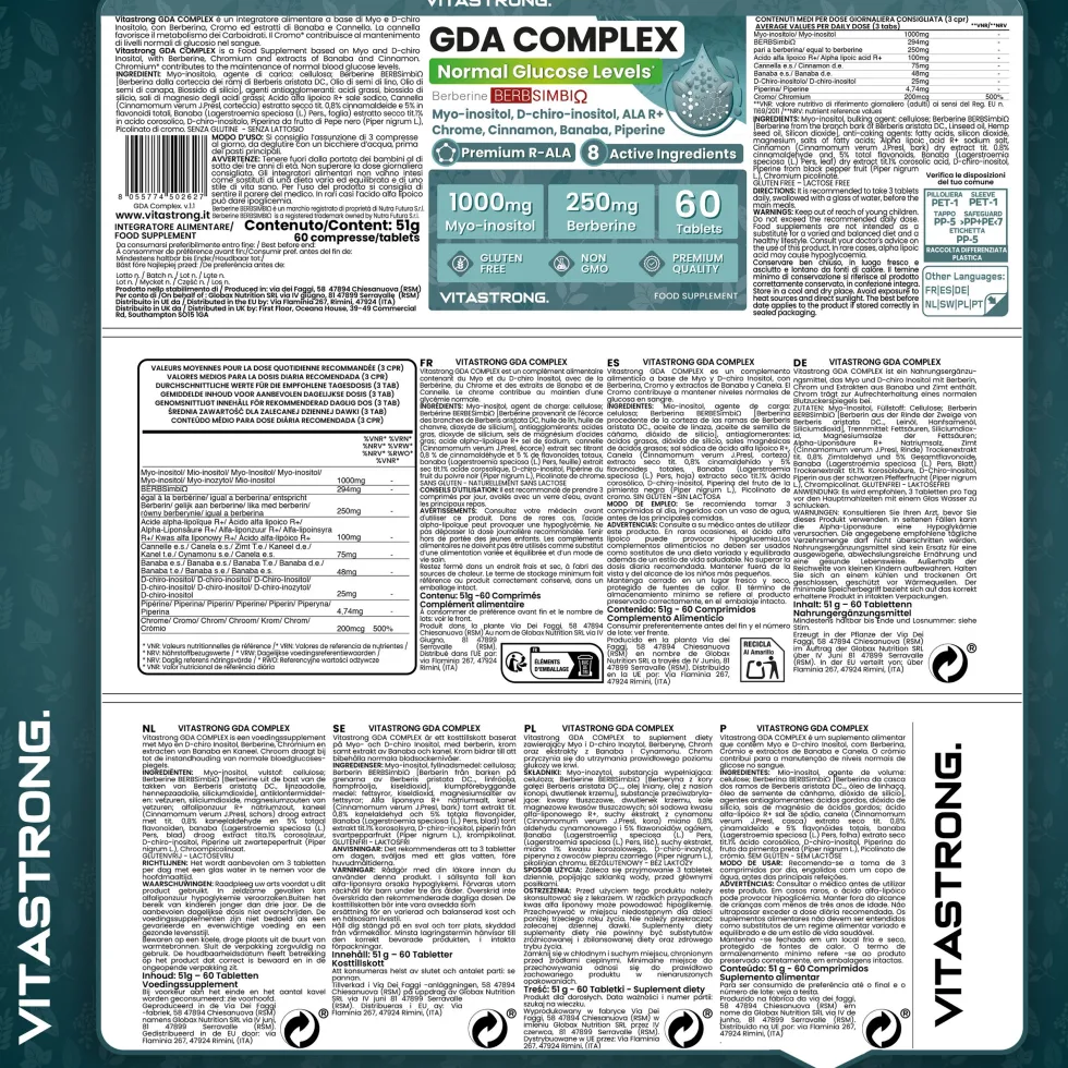 Vitastrong GDA Complesso - 60 Compresse, Supporto per il Glucosio