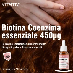 VITATIV® Biotina Unghie e Capelli + Zinco 30ml Integratore Gocce Concentrato No Edulcoranti/Zuccheri