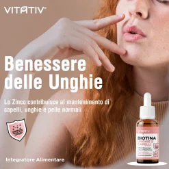 VITATIV® Biotina Unghie e Capelli + Zinco 30ml Integratore Gocce Concentrato No Edulcoranti/Zuccheri