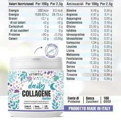 VITATIV Collagene Marino Idrolizzato Premium, Peptidi di Collagene di Pesce in Polvere, Gusto Neutro