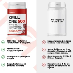VITATIV Krill ONE - Olio di Krill Premium 500 mg con Omega-3 EPA e DHA, 40% Fosfolipidi, Astaxantina