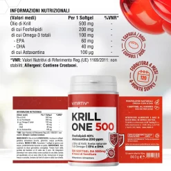 VITATIV Krill ONE - Olio di Krill Premium 500 mg con Omega-3 EPA e DHA, 40% Fosfolipidi, Astaxantina