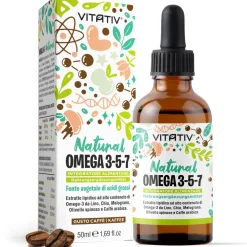Vitativ® Omega 3-5-7 Fonte Vegetale Acidi Grassi con Acido Oleico, Linoleico, Alfa Linoleico, Caffè