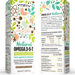 Vitativ® Omega 3-5-7 Fonte Vegetale Acidi Grassi con Acido Oleico, Linoleico, Alfa Linoleico, Caffè