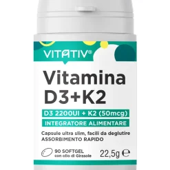 VITATIV® Vitamina D3 + K2 | 90 Mini Softgel | Supporto per Ossa e Denti normali