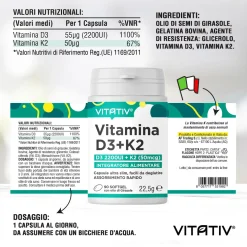 VITATIV® Vitamina D3 + K2 | 90 Mini Softgel | Supporto per Ossa e Denti normali