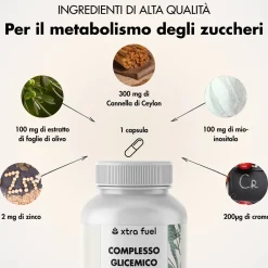 XTRA FUEL Complesso per la glicemia - Con cannella di Ceylon, inositolo e foglie di olivo